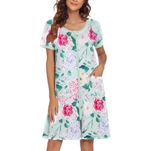 Ekouaer Women Zipper Front House Coat Robe Zip Up Bathrobes Short Nightgown(Flower Green)