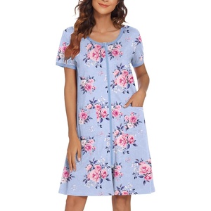 Ekouaer Women Zipper Front House Coat Robe Zip Up Bathrobes Short Nightgown(Hibiscus Floral)