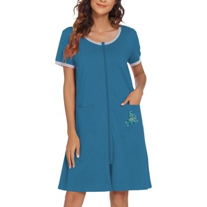 Ekouaer Women Zipper Front House Coat Robe Zip Up Bathrobes Short Nightgown(Peacock Blue)