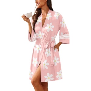 Ekouaer Womens Robe Lightweight 3/4 Sleeve Soft Knit Bathrobe Sleepwear(P Pink Floral)