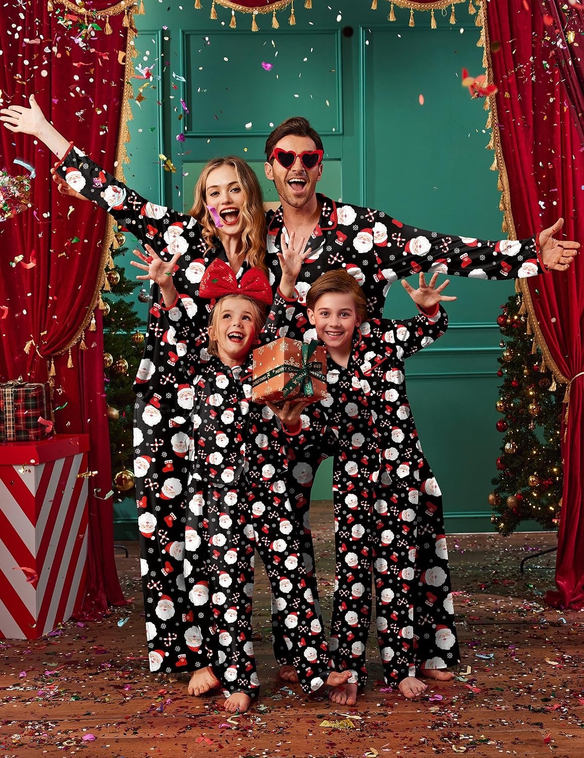 image:imageEkouaer Family Christmas Pajamas Matching Pjs Sets for Women Men and KidsBlack Santa Claus