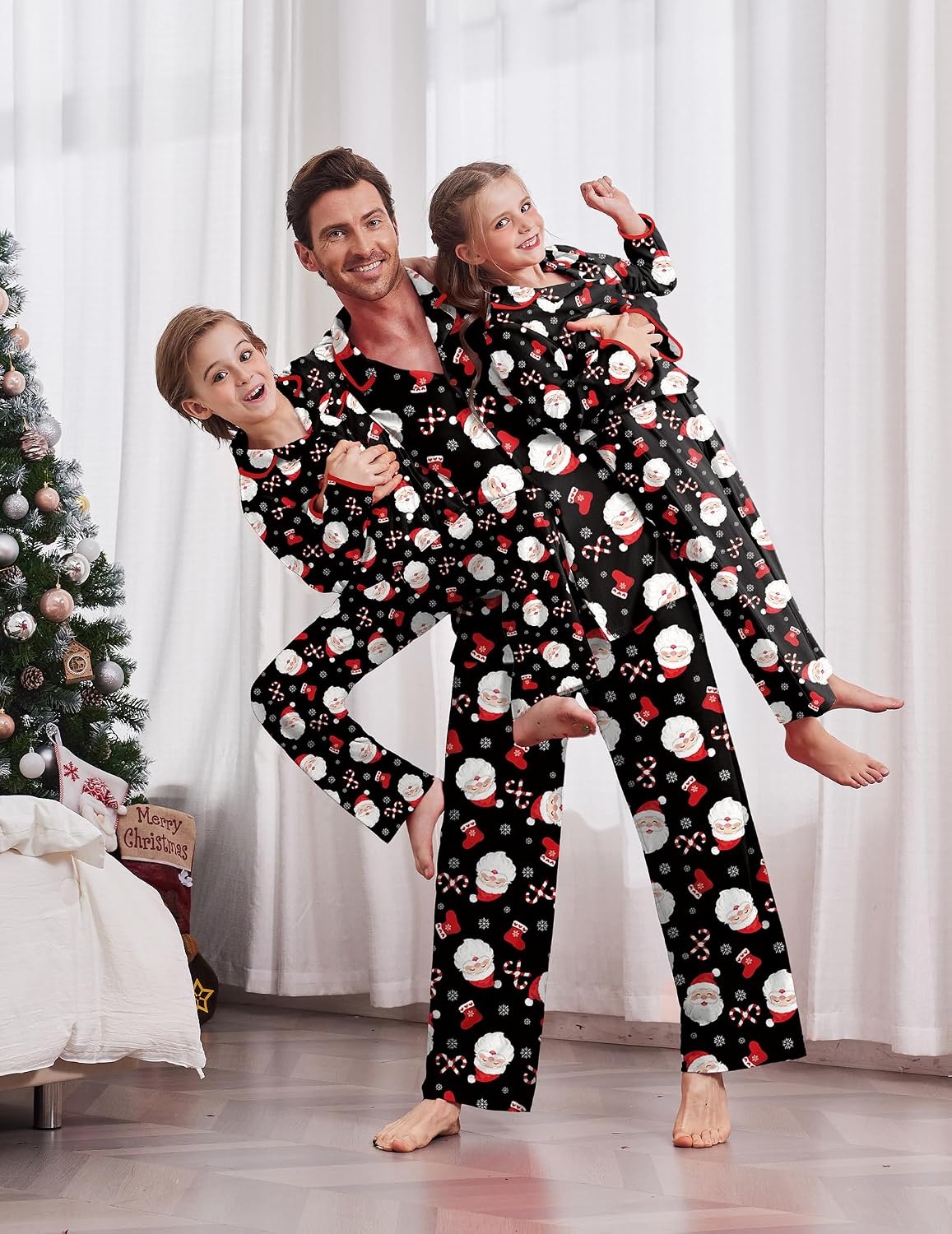 image:imageEkouaer Family Christmas Pajamas Matching Pjs Sets for Women Men and KidsBlack Santa Claus