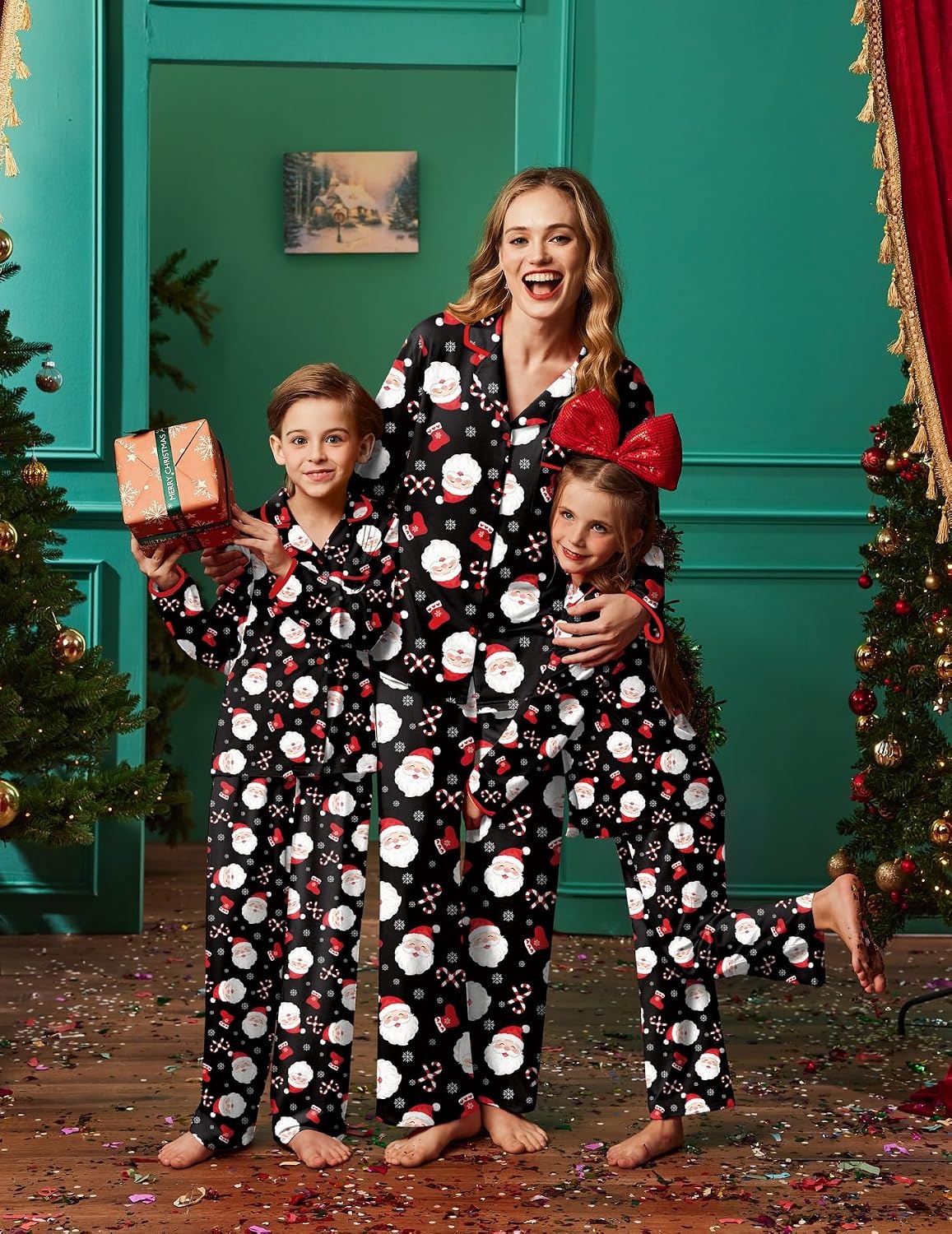 image:imageEkouaer Family Christmas Pajamas Matching Pjs Sets for Women Men and KidsBlack Santa Claus