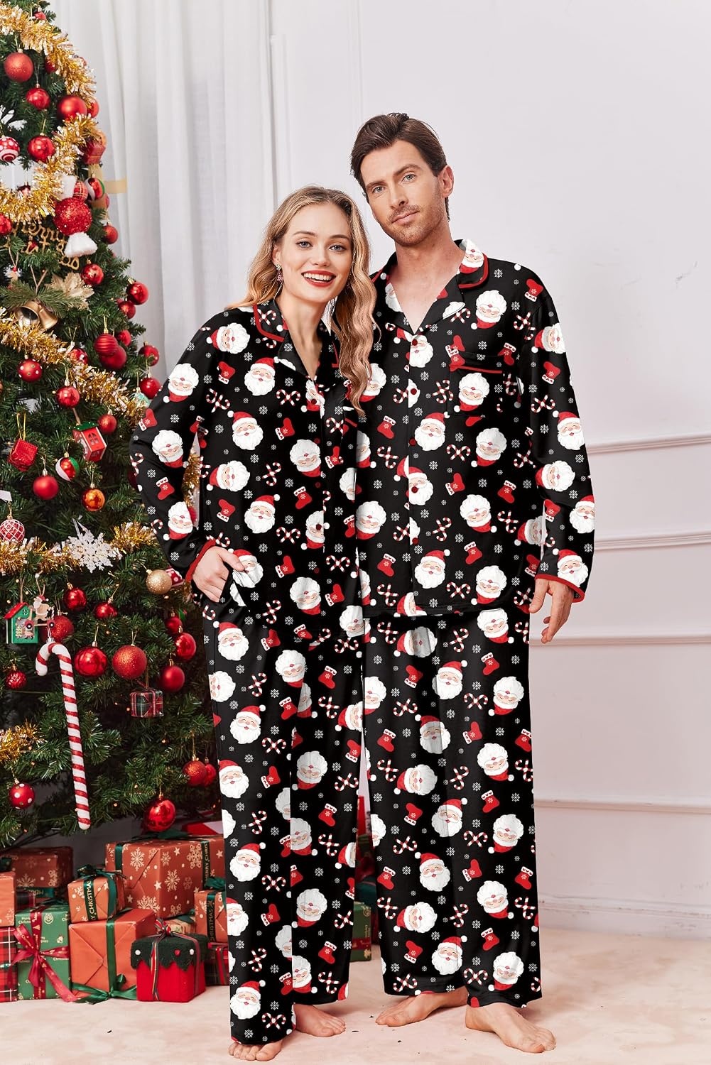 image:imageEkouaer Family Christmas Pajamas Matching Pjs Sets for Women Men and KidsBlack Santa Claus