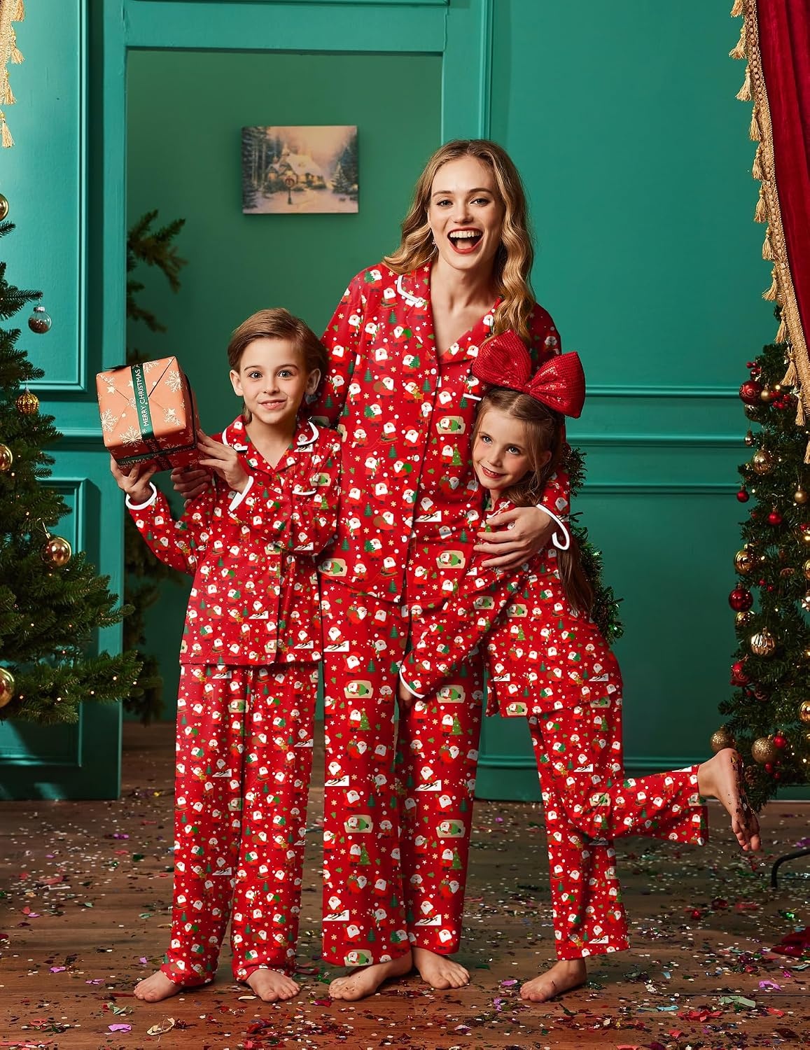 image:imageEkouaer Family Christmas Pajamas Matching Pjs Sets for Women Men and KidsCartoon Santa Claus