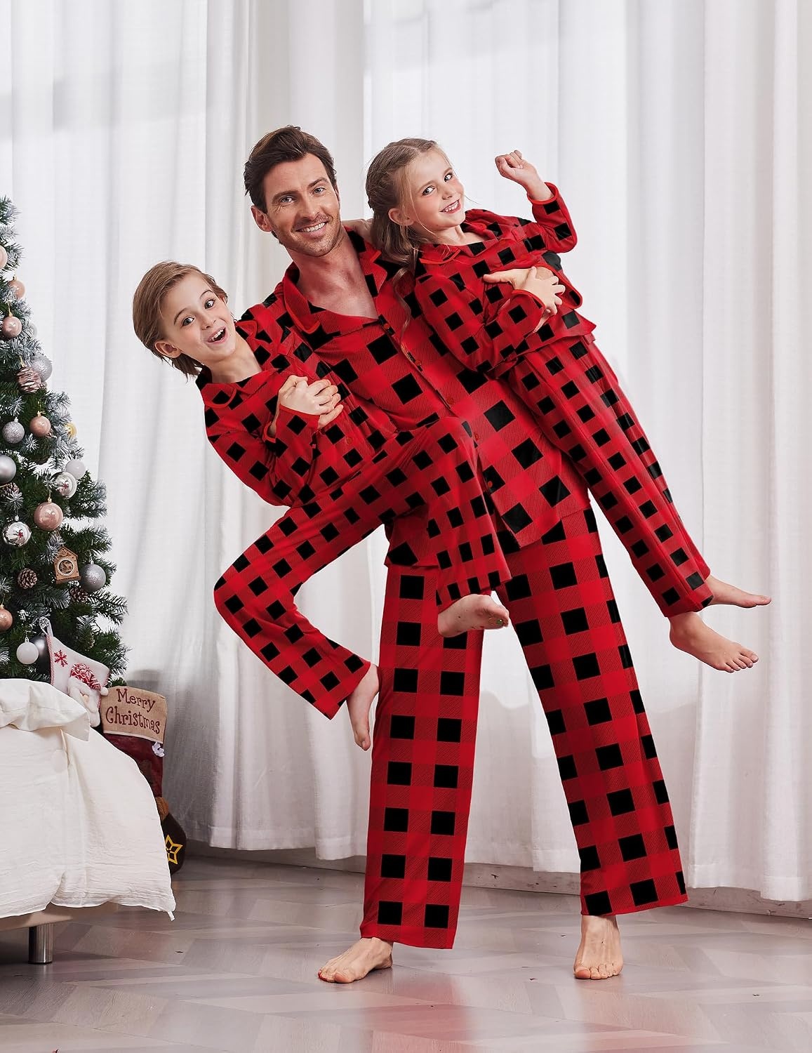 image:imageEkouaer Family Christmas Pajamas Matching Pjs Sets for Women Men and KidsRed Plaid