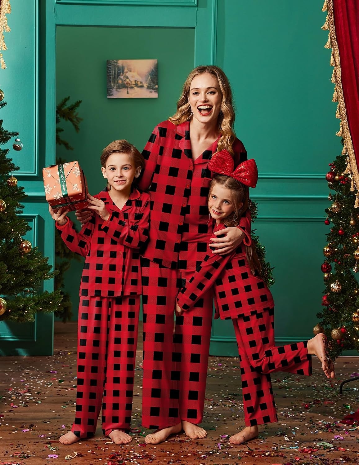 image:imageEkouaer Family Christmas Pajamas Matching Pjs Sets for Women Men and KidsRed Plaid