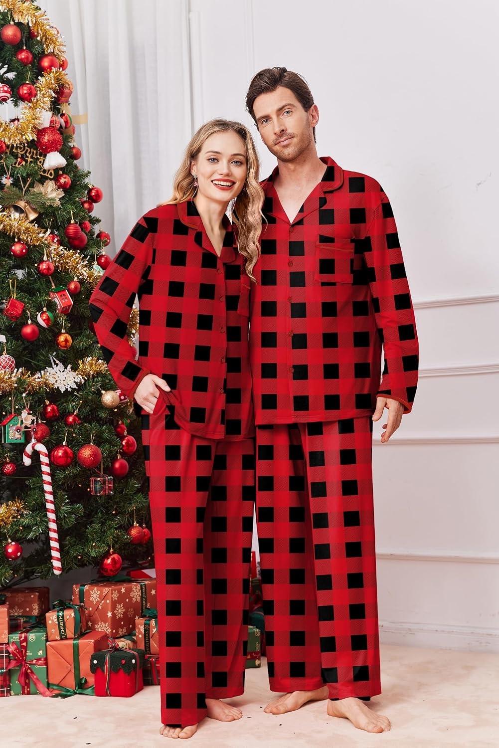 image:imageEkouaer Family Christmas Pajamas Matching Pjs Sets for Women Men and KidsRed Plaid