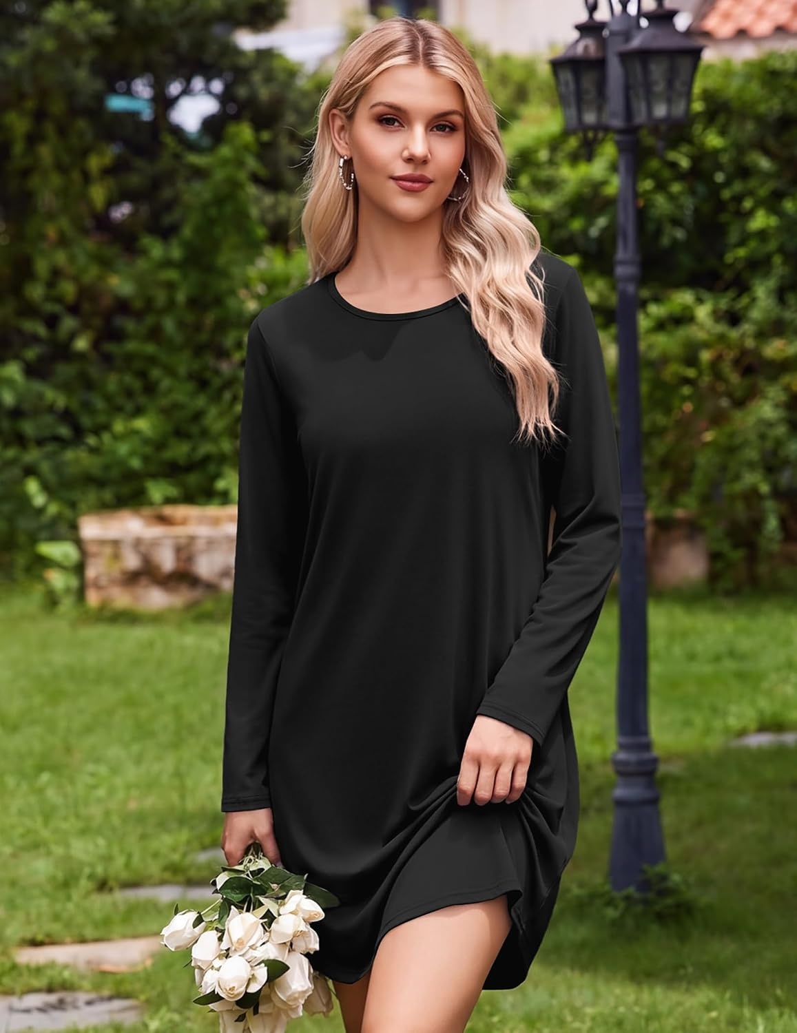 image:imageEkouaer Nightgowns for Women 2 Pack Night Gowns Long Sleeve Sleep ShirtsRed Black PlaidBlack
