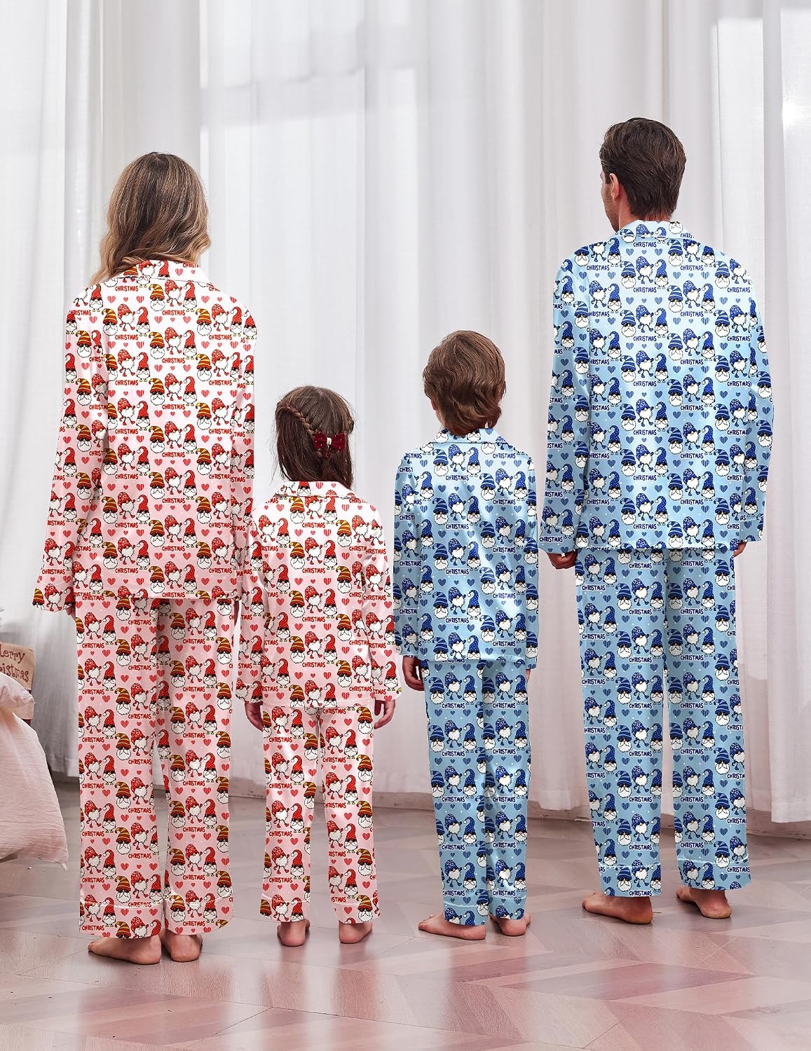 image:imageEkouaer Pajamas for Family Satin Long Sleeve Pjs Button Down Lounge SetBlue Christmas Goblin