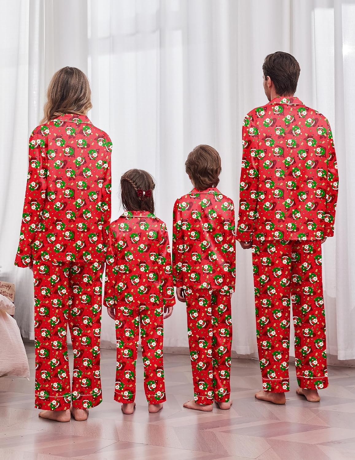 image:imageEkouaer Pajamas for Family Satin Long Sleeve Pjs Button Down Lounge SetChristmas Santa