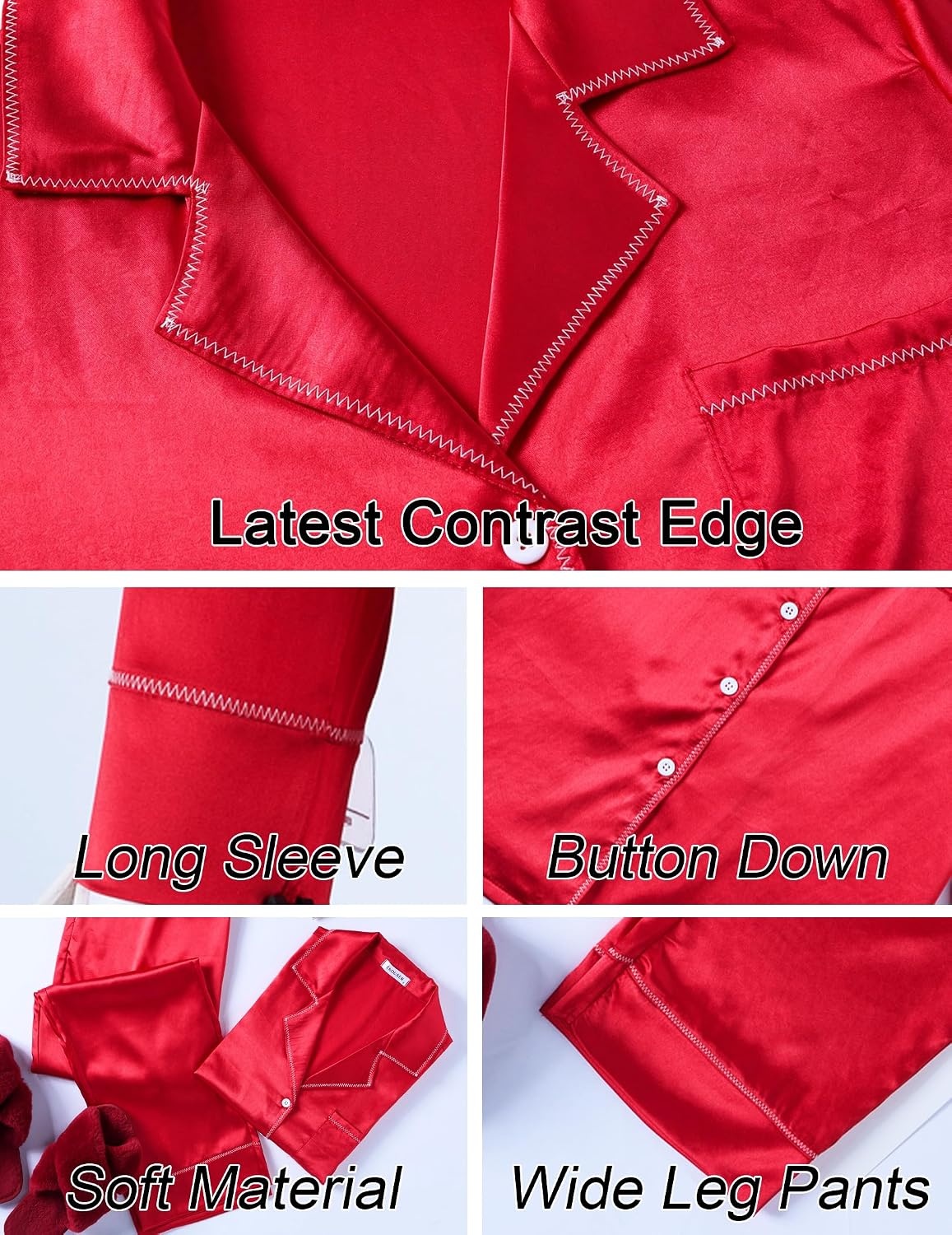 image:imageEkouaer Pajamas for Family Satin Long Sleeve Pjs Button Down Lounge SetLight Blue