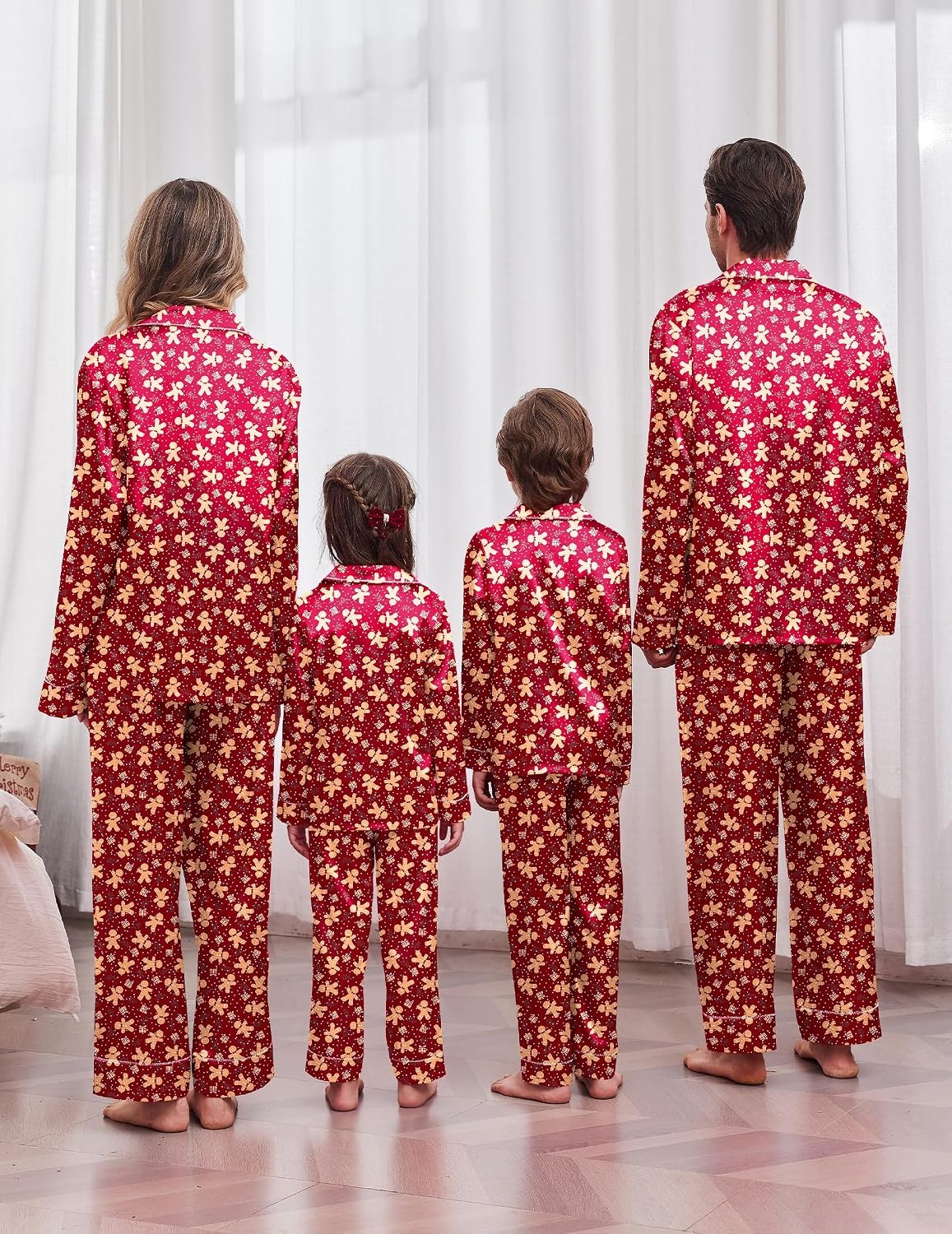 image:imageEkouaer Pajamas for Family Satin Long Sleeve Pjs Button Down Lounge SetRed Christmas Gingerbread
