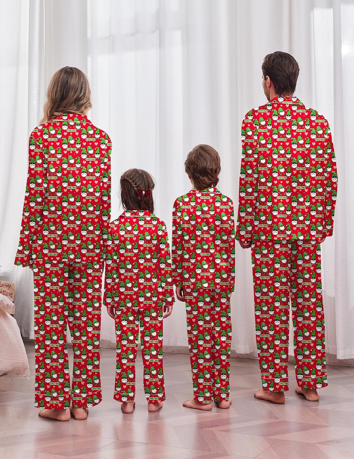 image:imageEkouaer Pajamas for Family Satin Long Sleeve Pjs Button Down Lounge SetRed Christmas Goblin