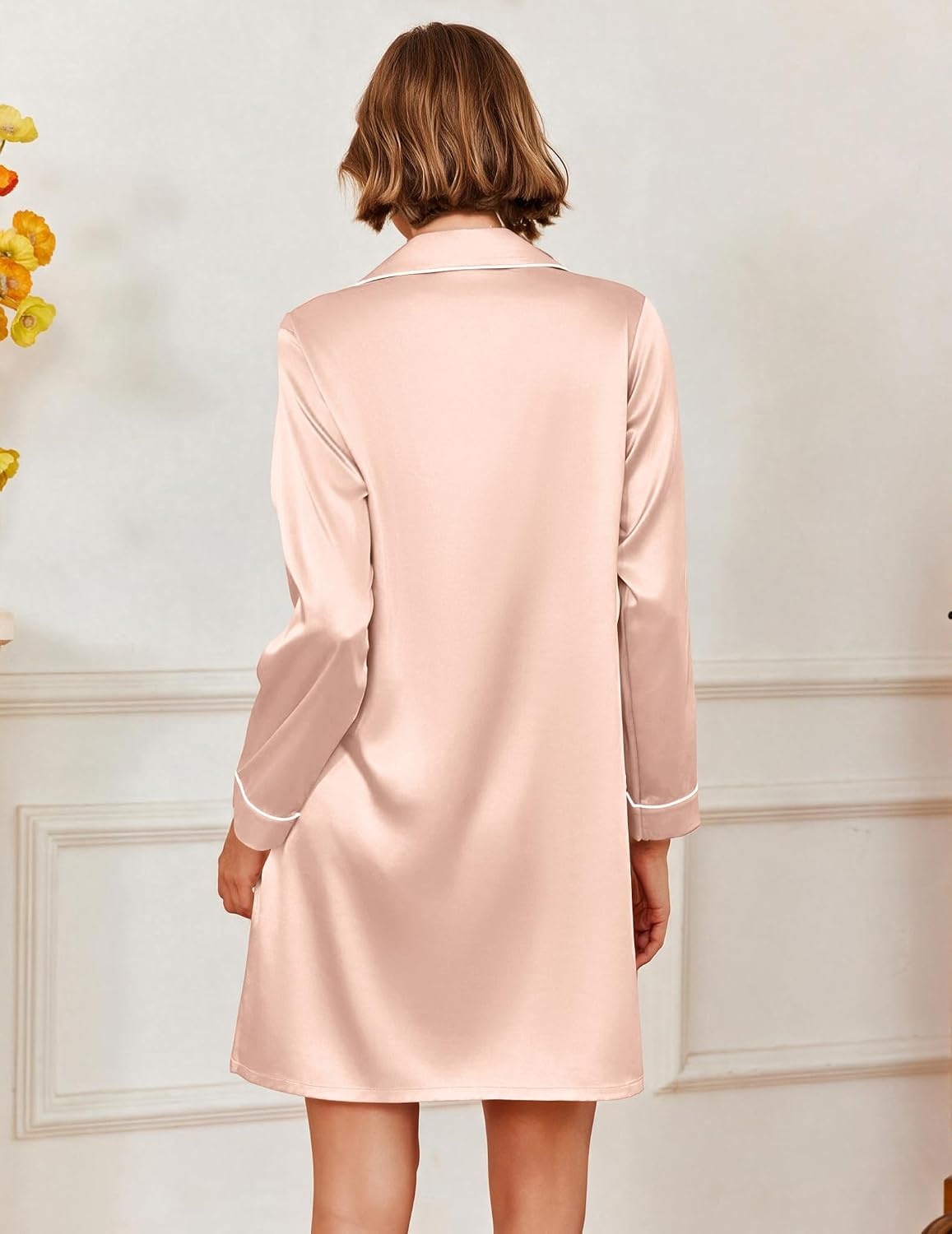 image:imageEkouaer Satin Nightgowns for Women Silk Sleep Shirts Button Down SleepwearChampagne