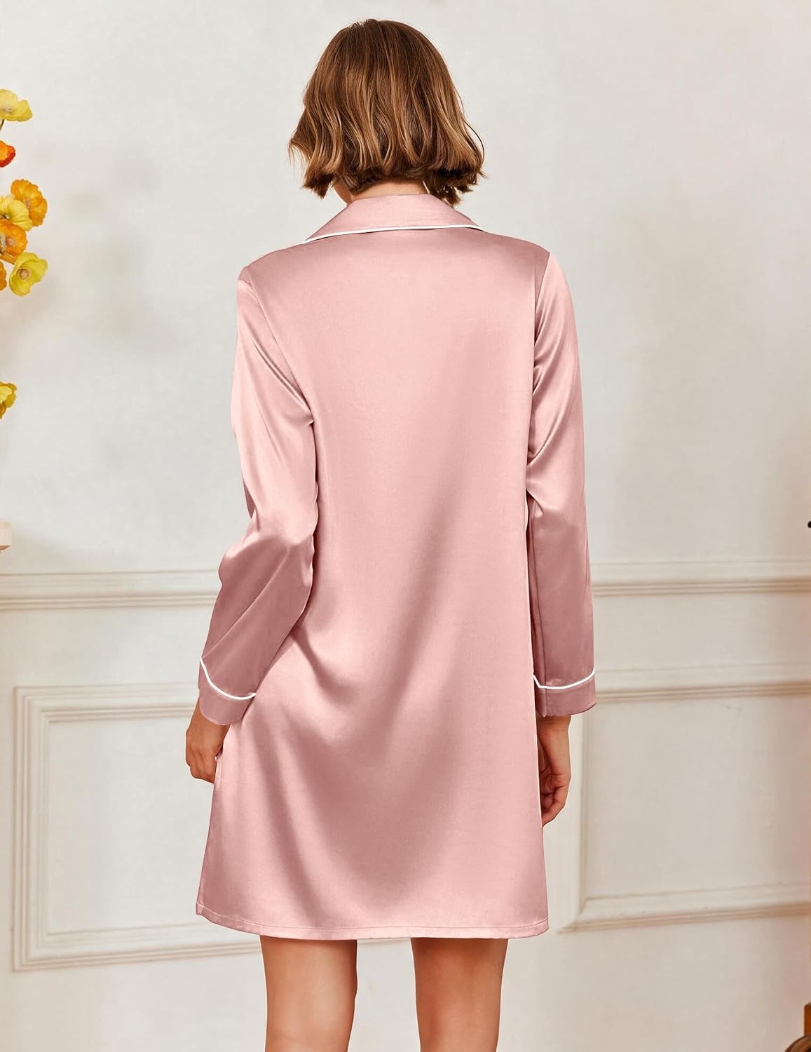 image:imageEkouaer Satin Nightgowns for Women Silk Sleep Shirts Button Down SleepwearDusty Pink