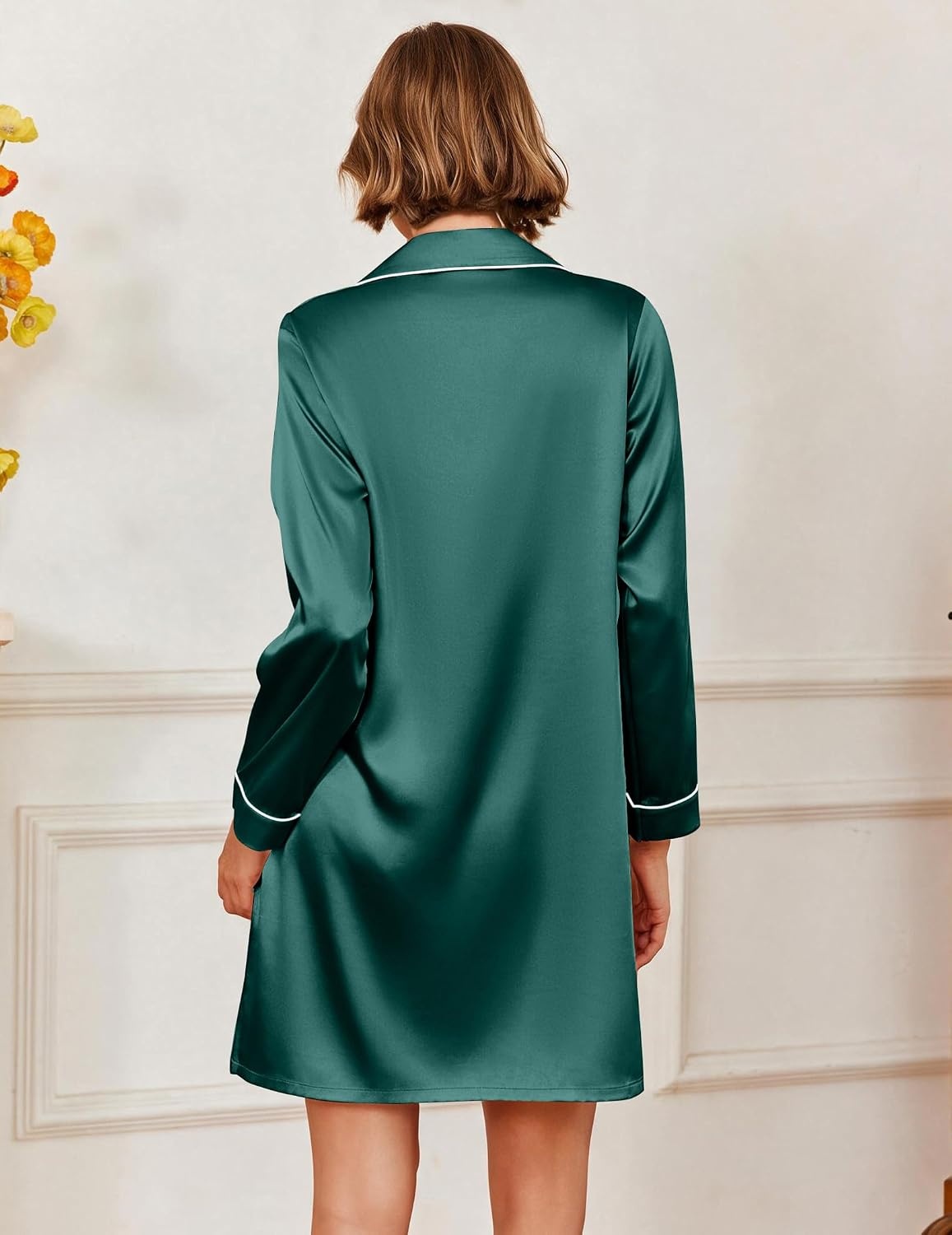 image:imageEkouaer Satin Nightgowns for Women Silk Sleep Shirts Button Down SleepwearLake Green