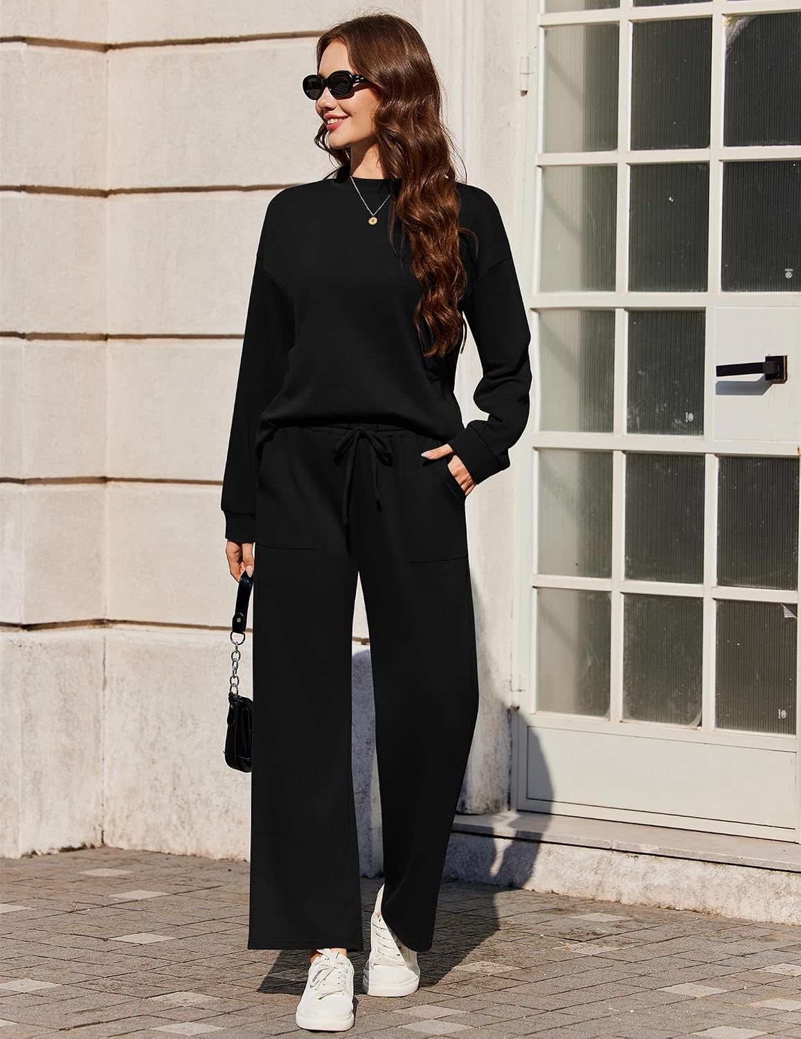 image:imageEkouaer Two Piece Sets for Women Mock Neck Lounge Sets Travel Outfits 2026Black