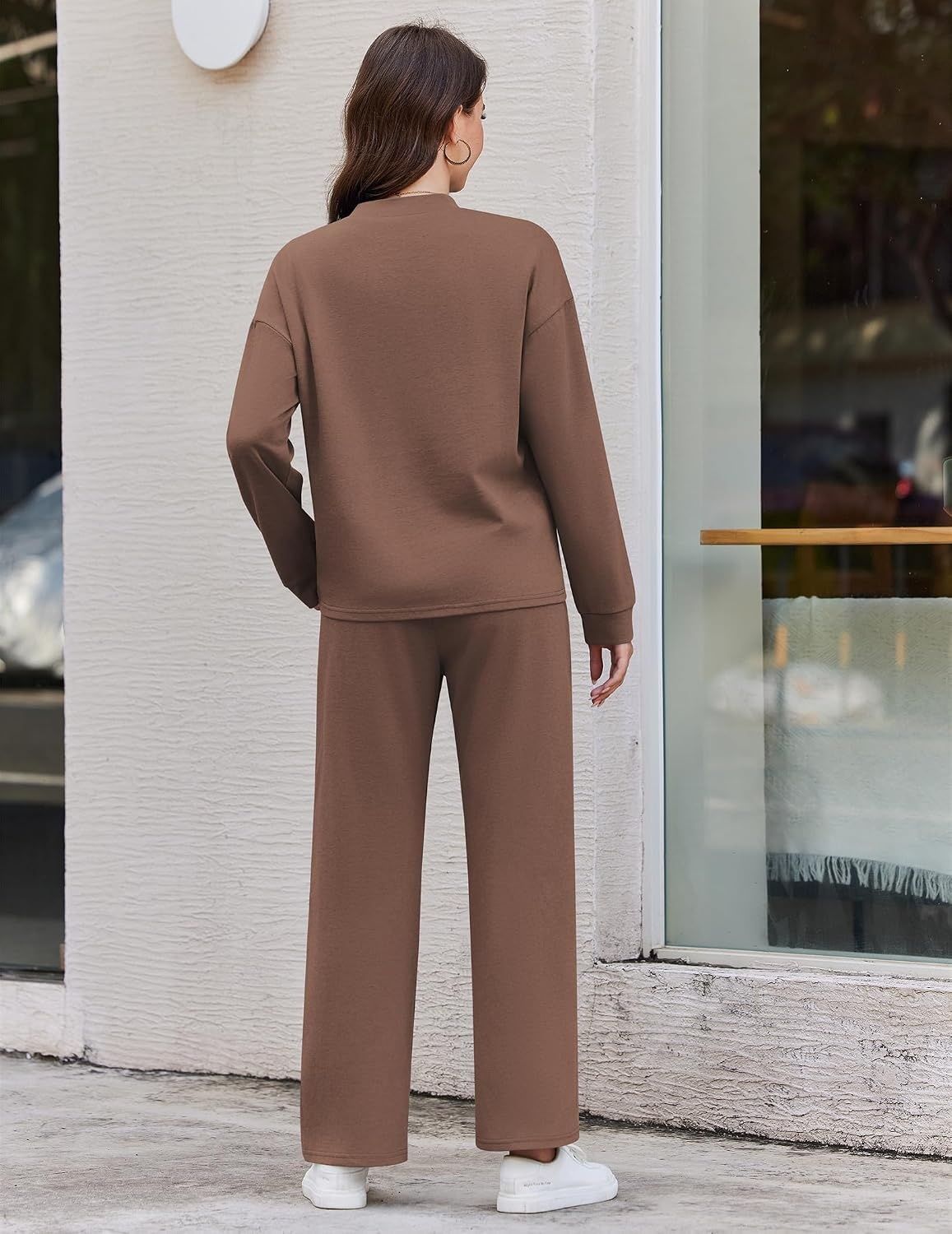 image:imageEkouaer Two Piece Sets for Women Mock Neck Lounge Sets Travel Outfits 2026Brown