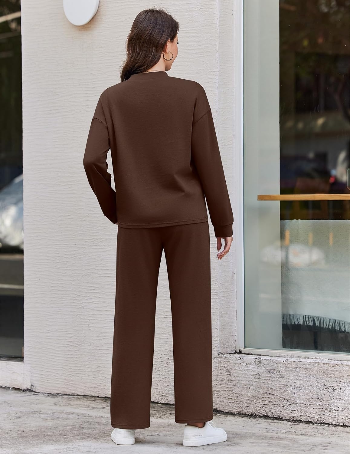 image:imageEkouaer Two Piece Sets for Women Mock Neck Lounge Sets Travel Outfits 2026Chestnut Brown