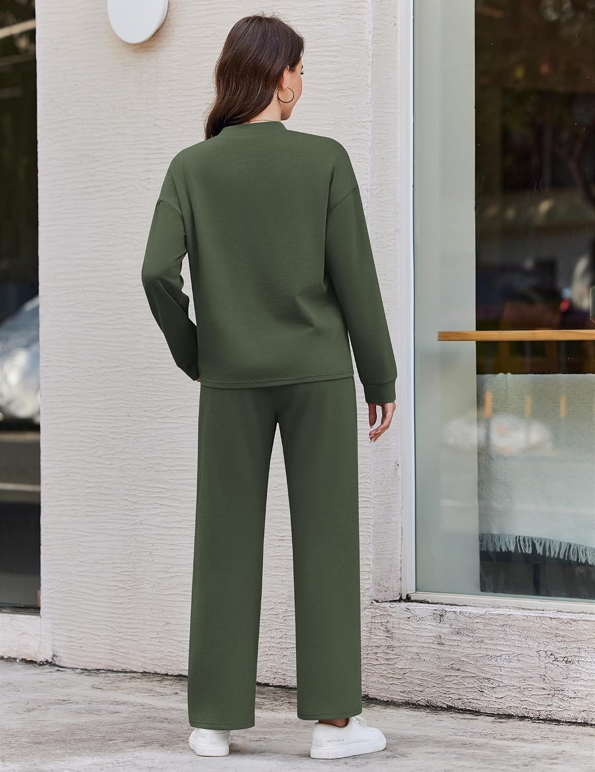 image:imageEkouaer Two Piece Sets for Women Mock Neck Lounge Sets Travel Outfits 2026Dark Green