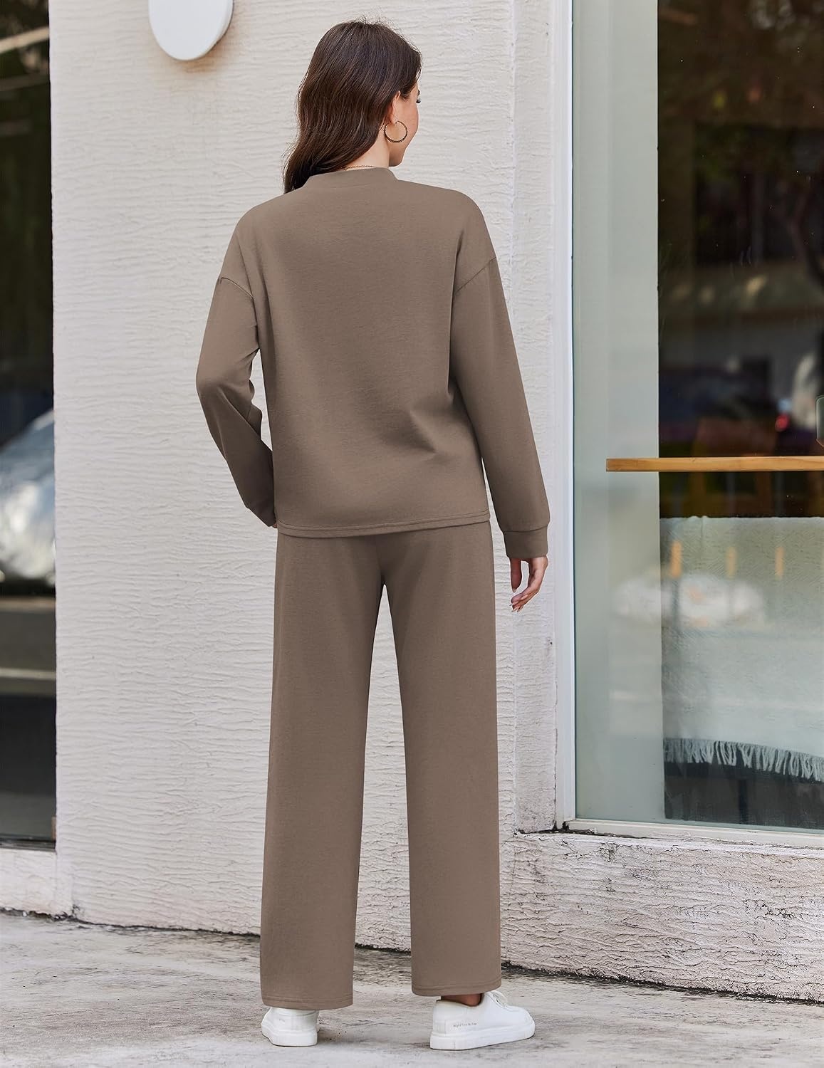 image:imageEkouaer Two Piece Sets for Women Mock Neck Lounge Sets Travel Outfits 2026Dark Grey