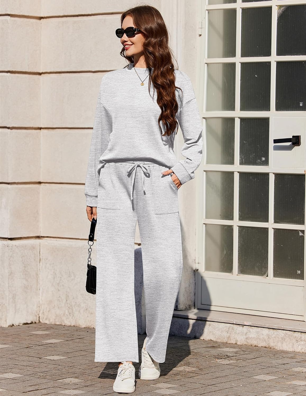 image:imageEkouaer Two Piece Sets for Women Mock Neck Lounge Sets Travel Outfits 2026Grey