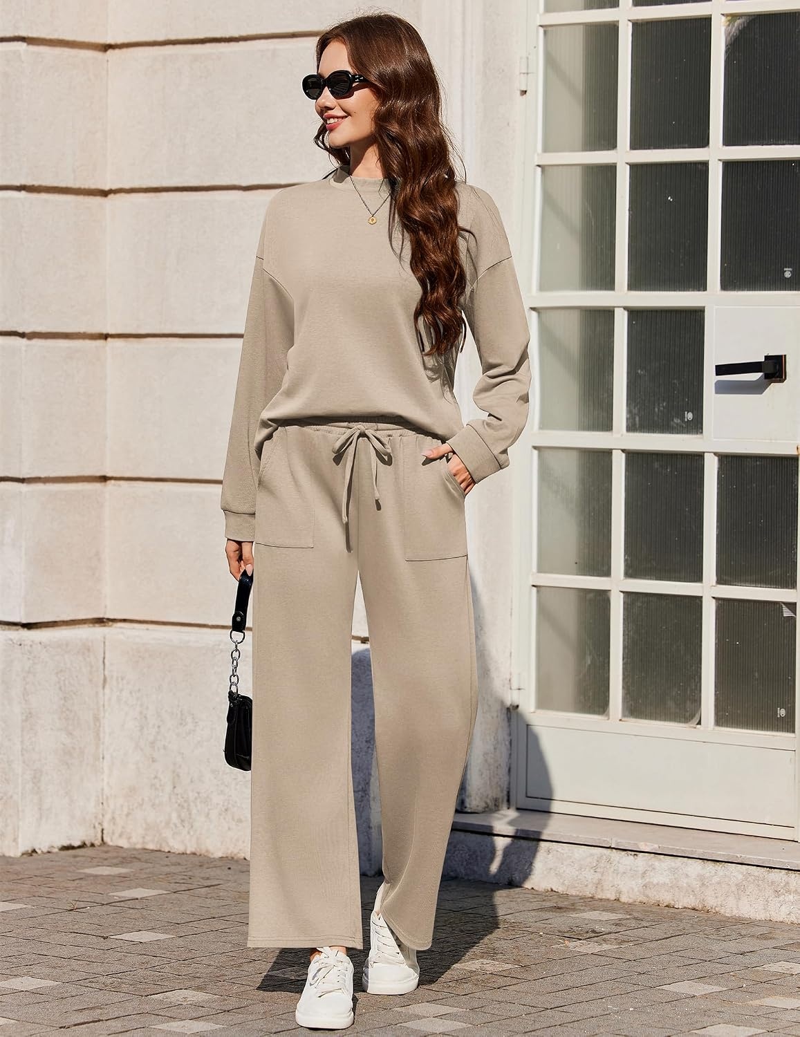 image:imageEkouaer Two Piece Sets for Women Mock Neck Lounge Sets Travel Outfits 2026Moon Grey