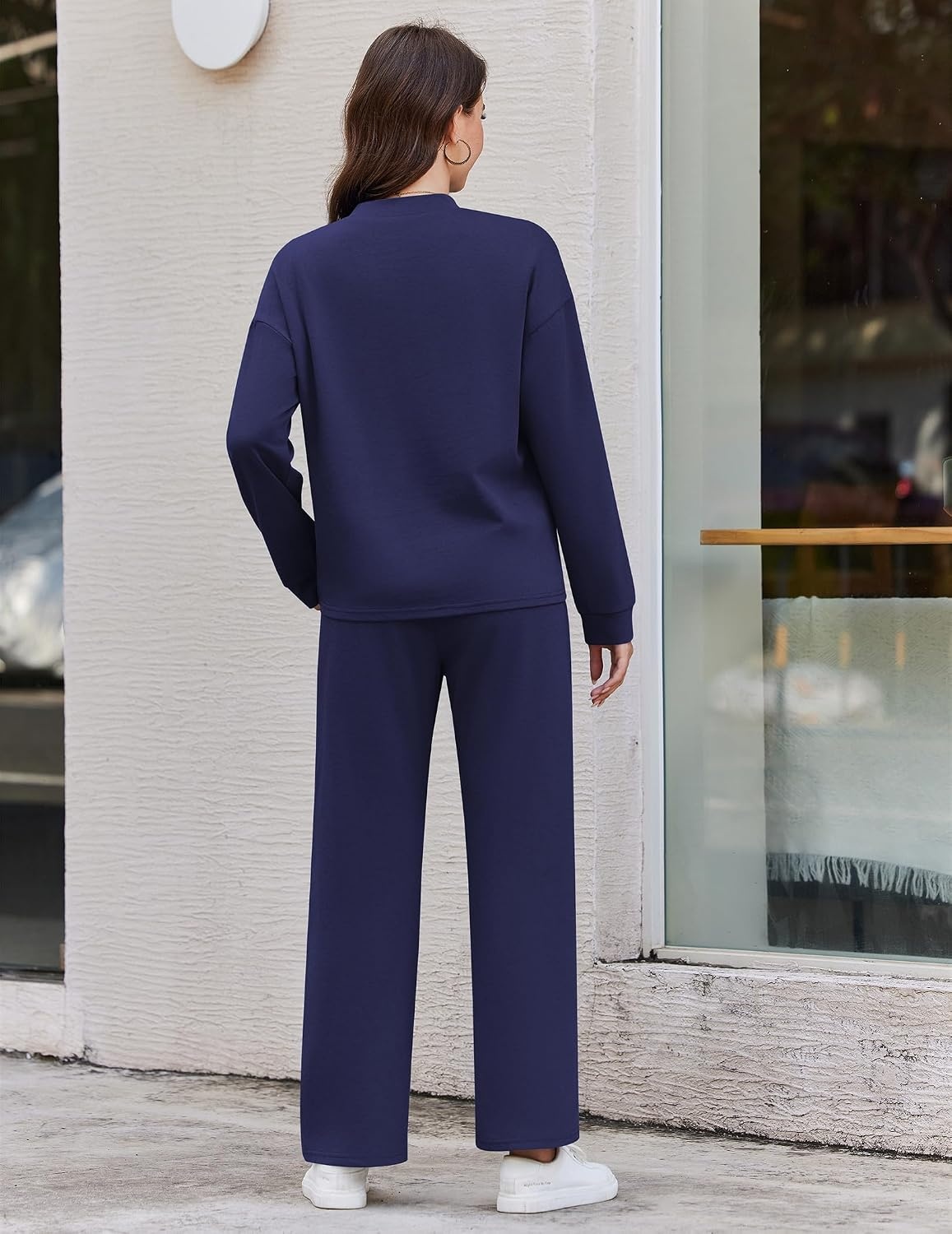 image:imageEkouaer Two Piece Sets for Women Mock Neck Lounge Sets Travel Outfits 2026Navy Blue