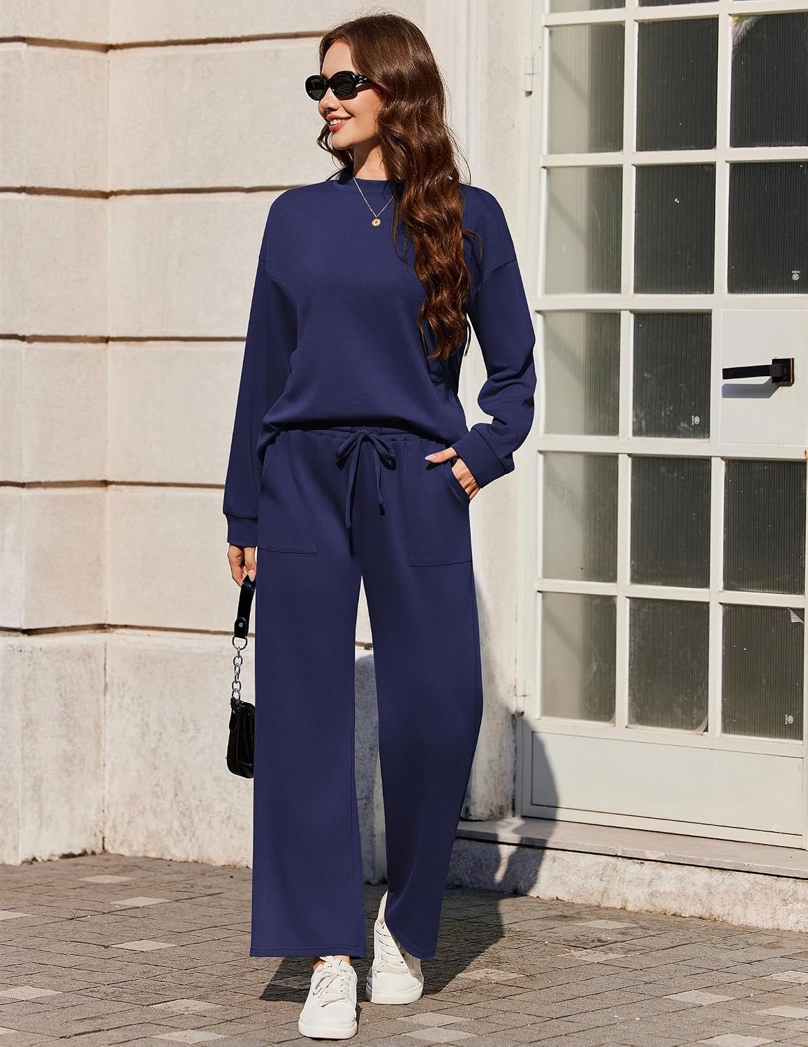 image:imageEkouaer Two Piece Sets for Women Mock Neck Lounge Sets Travel Outfits 2026Navy Blue