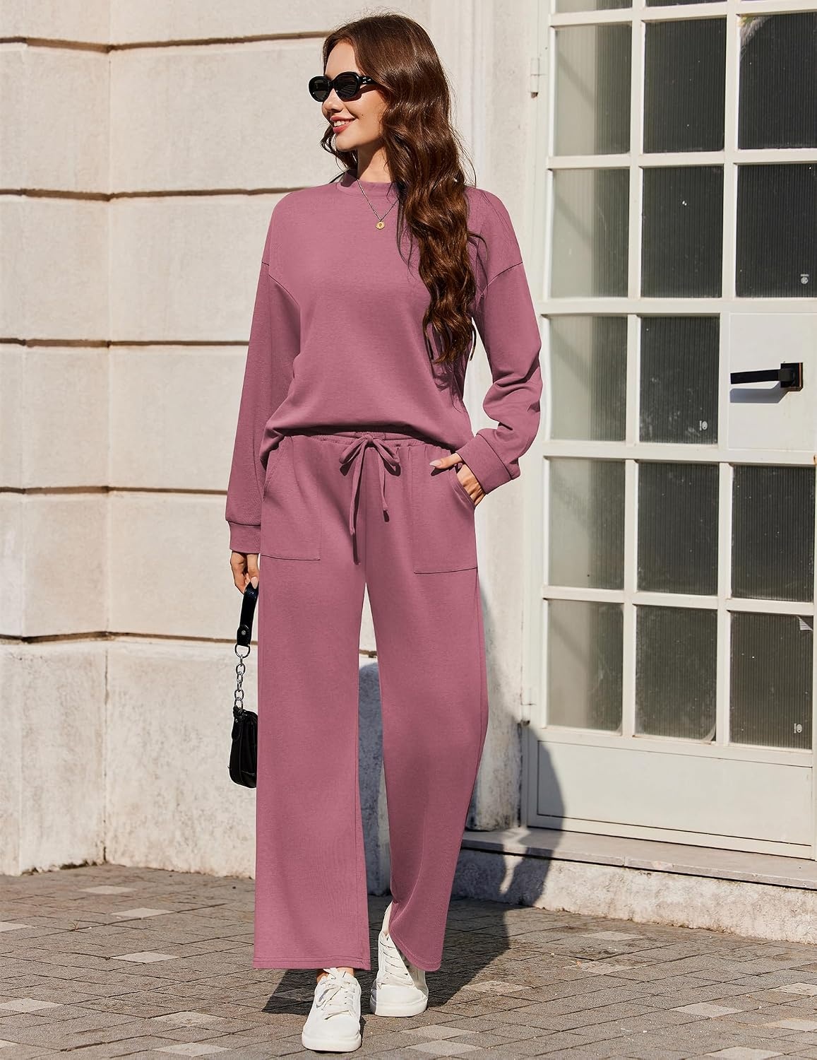 image:imageEkouaer Two Piece Sets for Women Mock Neck Lounge Sets Travel Outfits 2026Purple Red