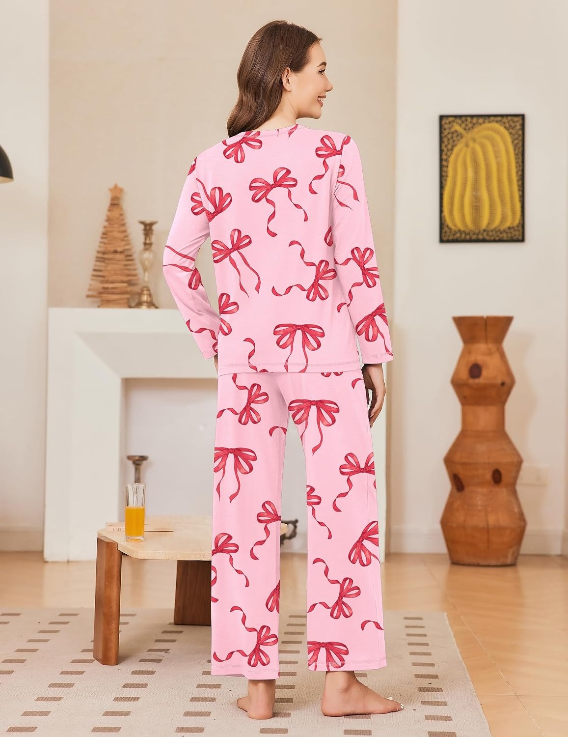 image:imageEkouaer Women Pajama Sets 100 Cotton Pj Sets Comfy Long Sleeve Lounge SetBig Red Bow