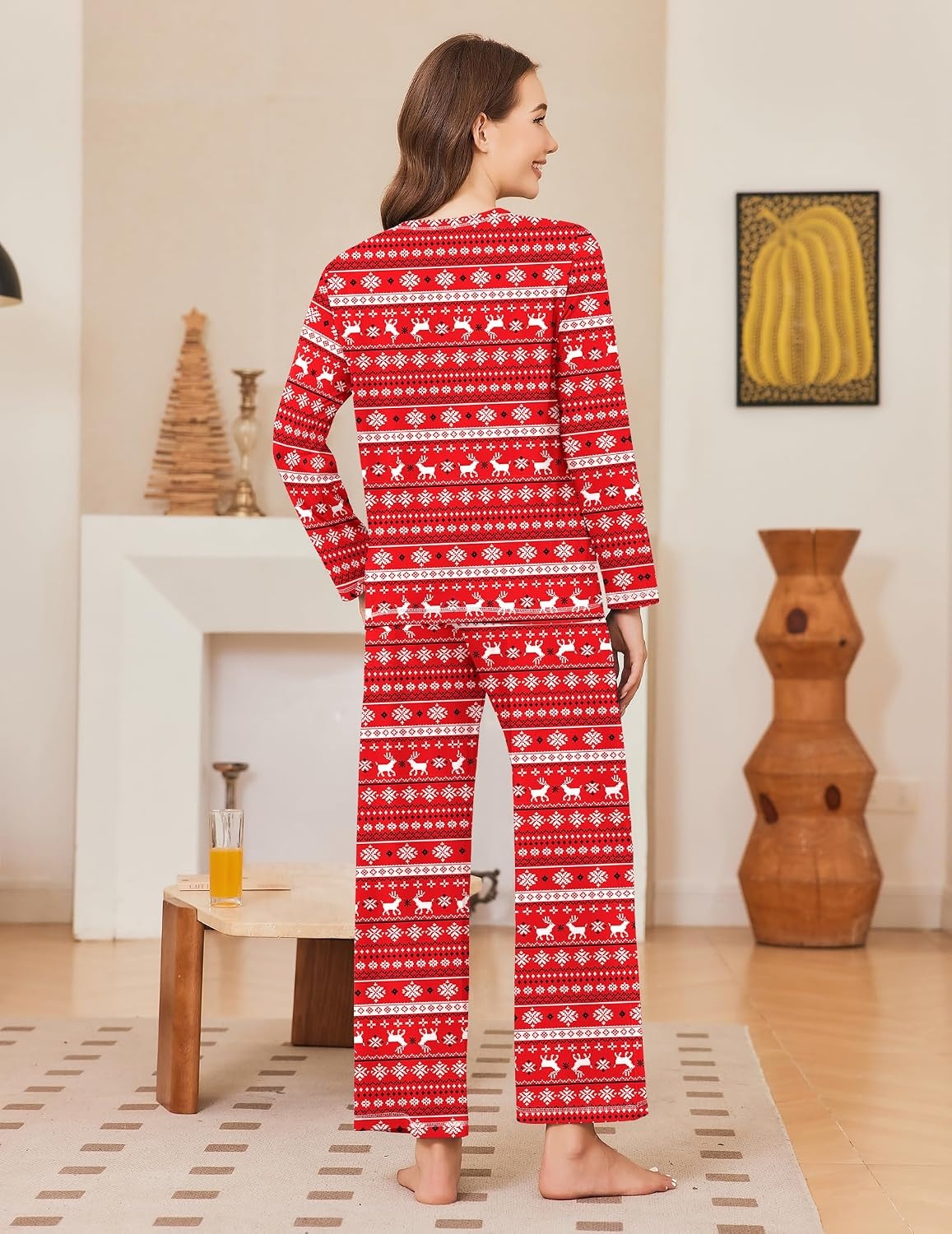image:imageEkouaer Women Pajama Sets 100 Cotton Pj Sets Comfy Long Sleeve Lounge SetRed Christmas Reindeer