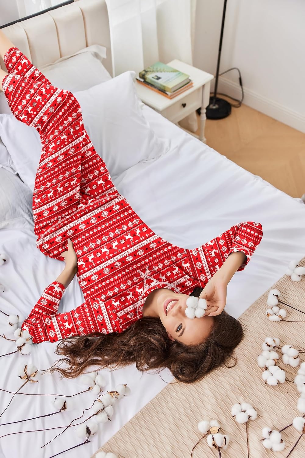 image:imageEkouaer Women Pajama Sets 100 Cotton Pj Sets Comfy Long Sleeve Lounge SetRed Christmas Reindeer