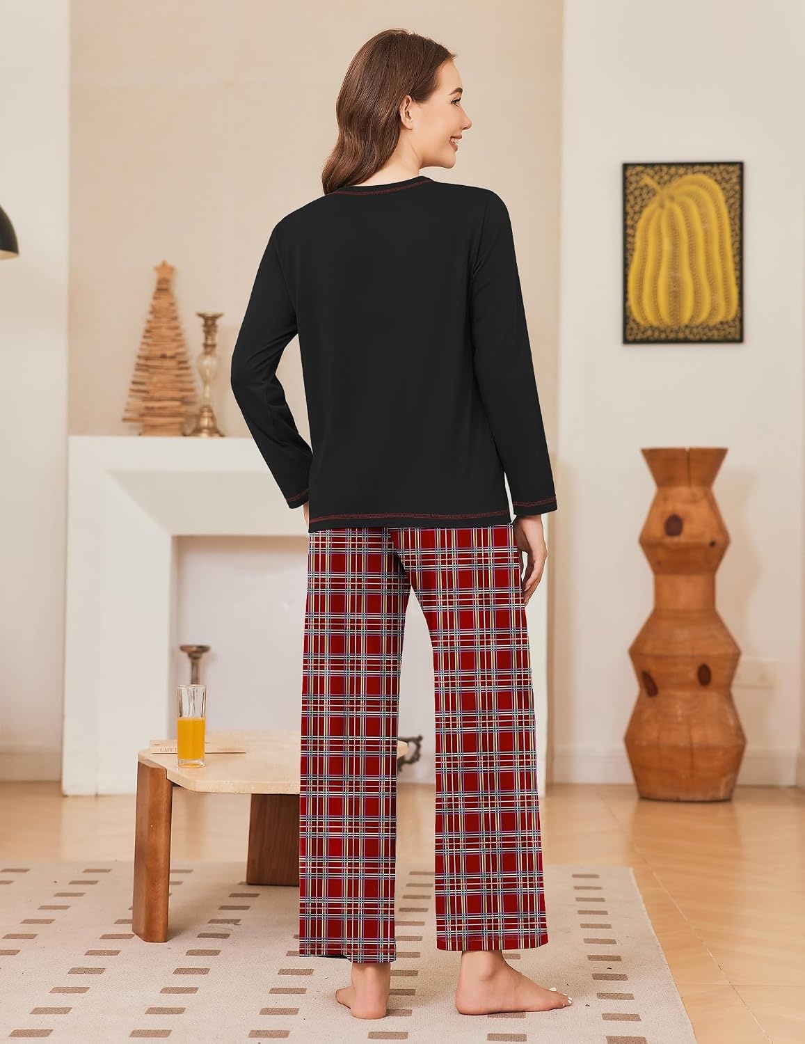 image:imageEkouaer Women Pajama Sets 100 Cotton Pj Sets Comfy Long Sleeve Lounge SetRed Plaid
