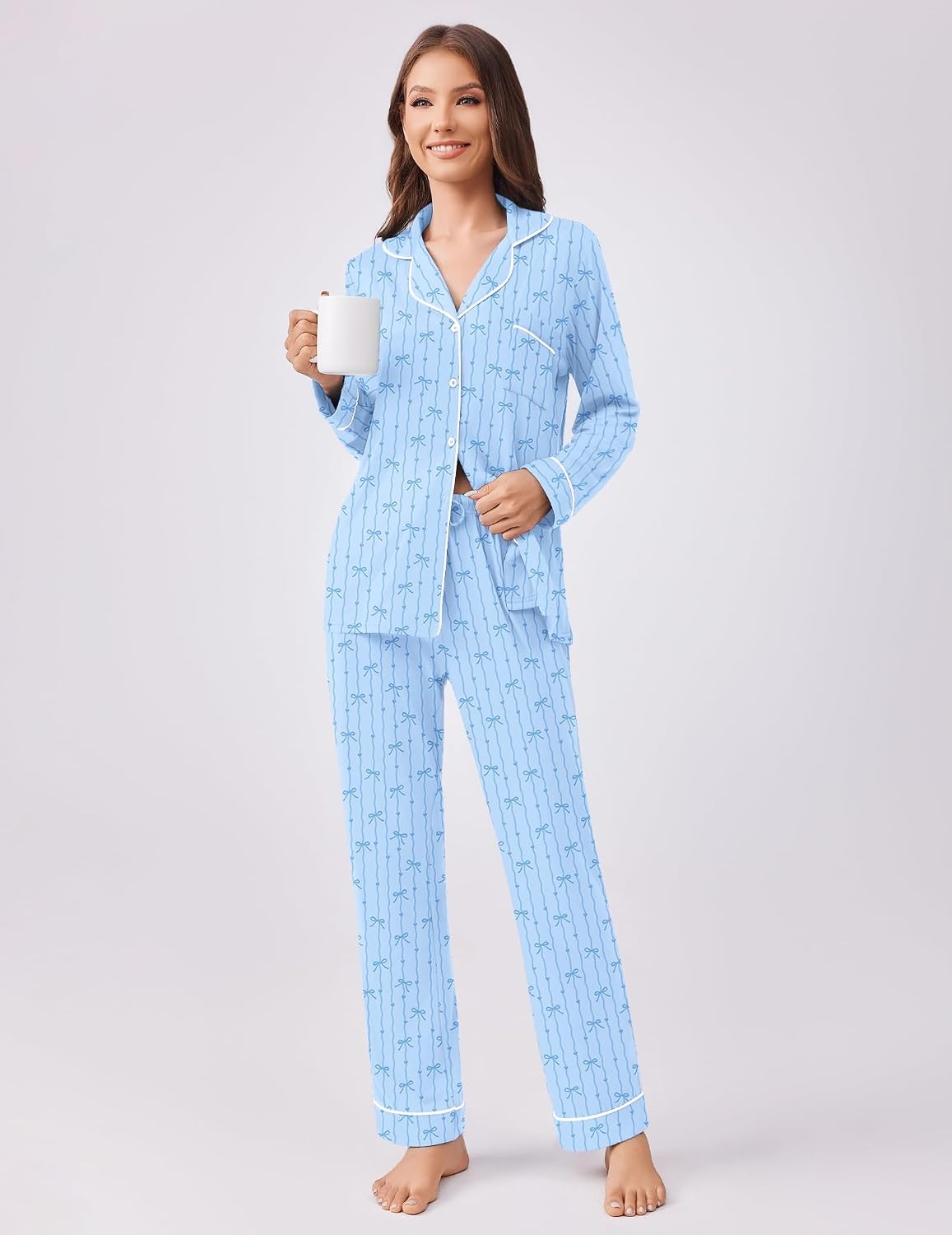 image:imageEkouaer Womens Pajamas Set Button Down Long Sleeve Top amp Pants Lounge Sets
