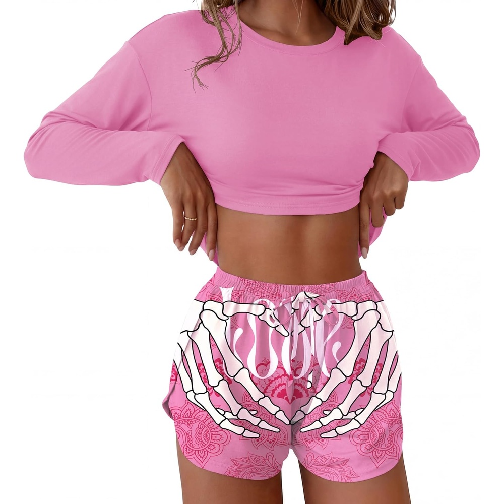 image:imageEkouaer Pajama Sets Sexy Lounge Sets Long Sleeve and Side Split Shorts PjsSkeleton Hand Heart