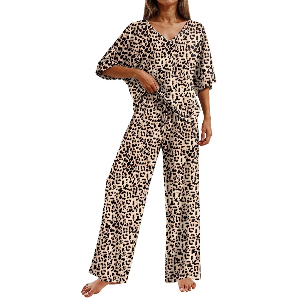 image:imageEkouaer Pajama Sets Womens 2 Piece Short Sleeve Long Pants Pjs Lounge SetLeopard