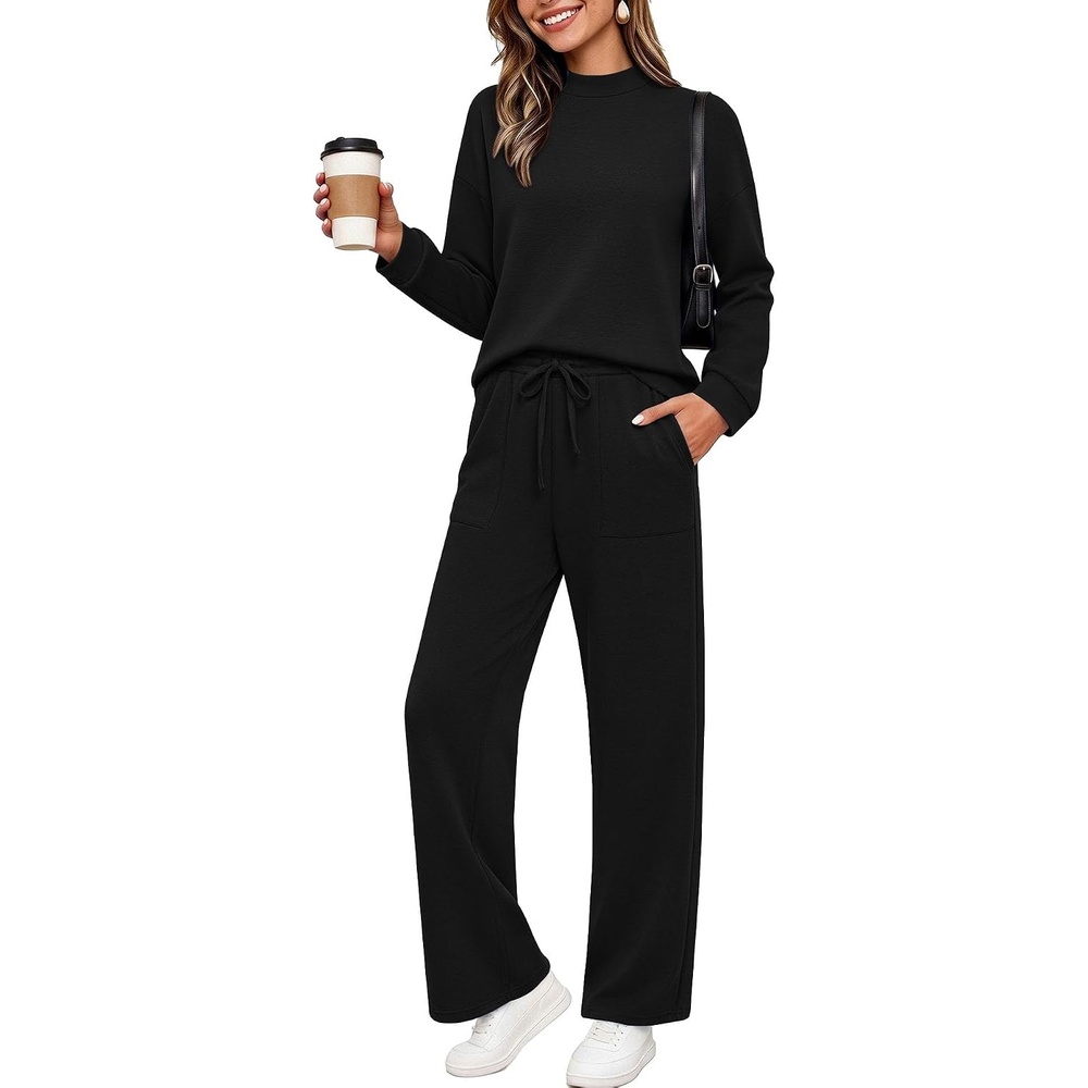 image:imageEkouaer Two Piece Sets for Women Mock Neck Lounge Sets Travel Outfits 2026Black