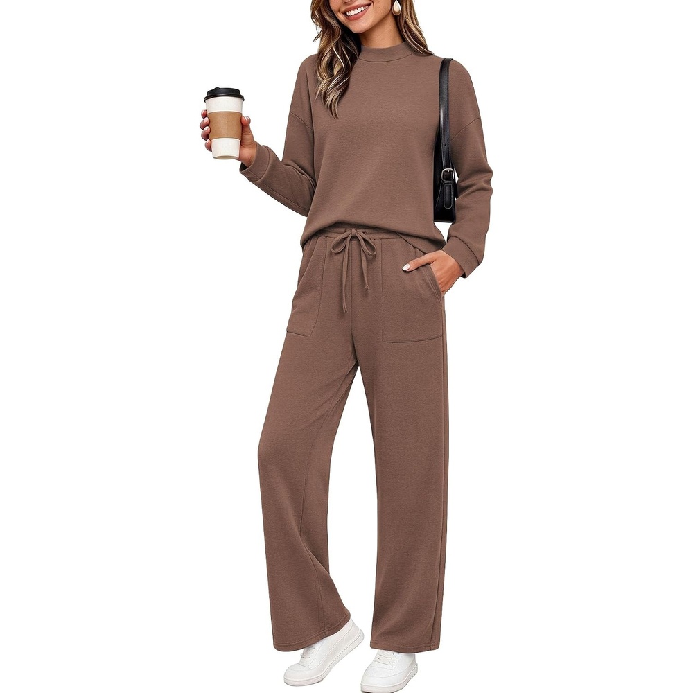 image:imageEkouaer Two Piece Sets for Women Mock Neck Lounge Sets Travel Outfits 2026Brown