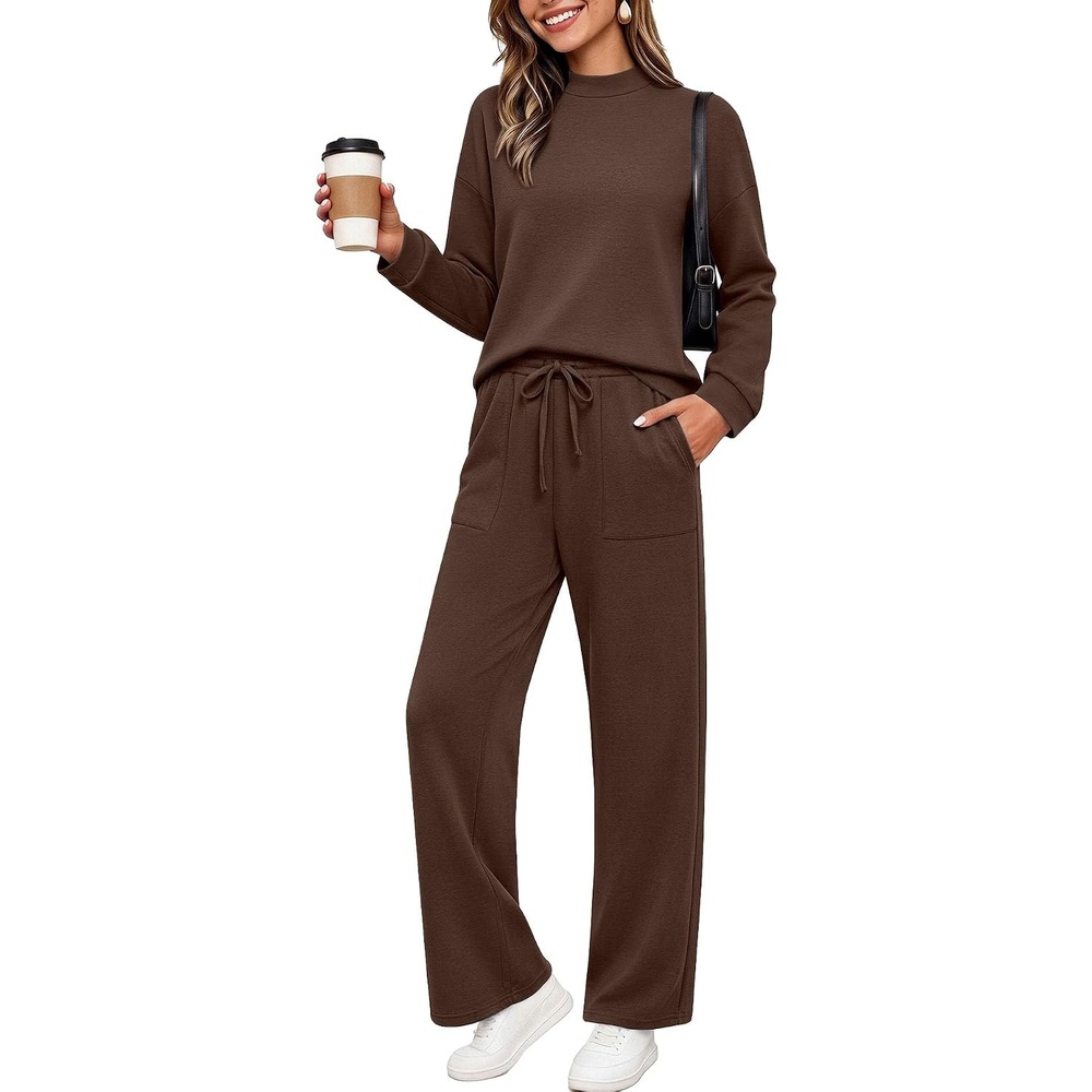 image:imageEkouaer Two Piece Sets for Women Mock Neck Lounge Sets Travel Outfits 2026Chestnut Brown
