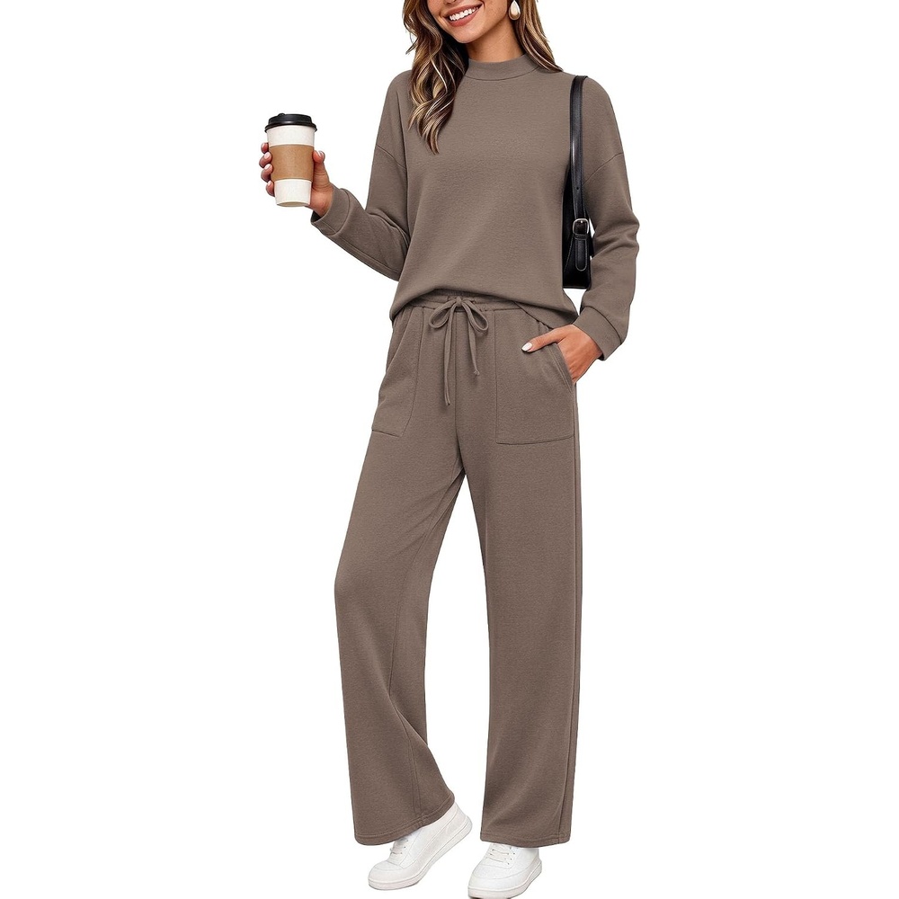 image:imageEkouaer Two Piece Sets for Women Mock Neck Lounge Sets Travel Outfits 2026Dark Grey