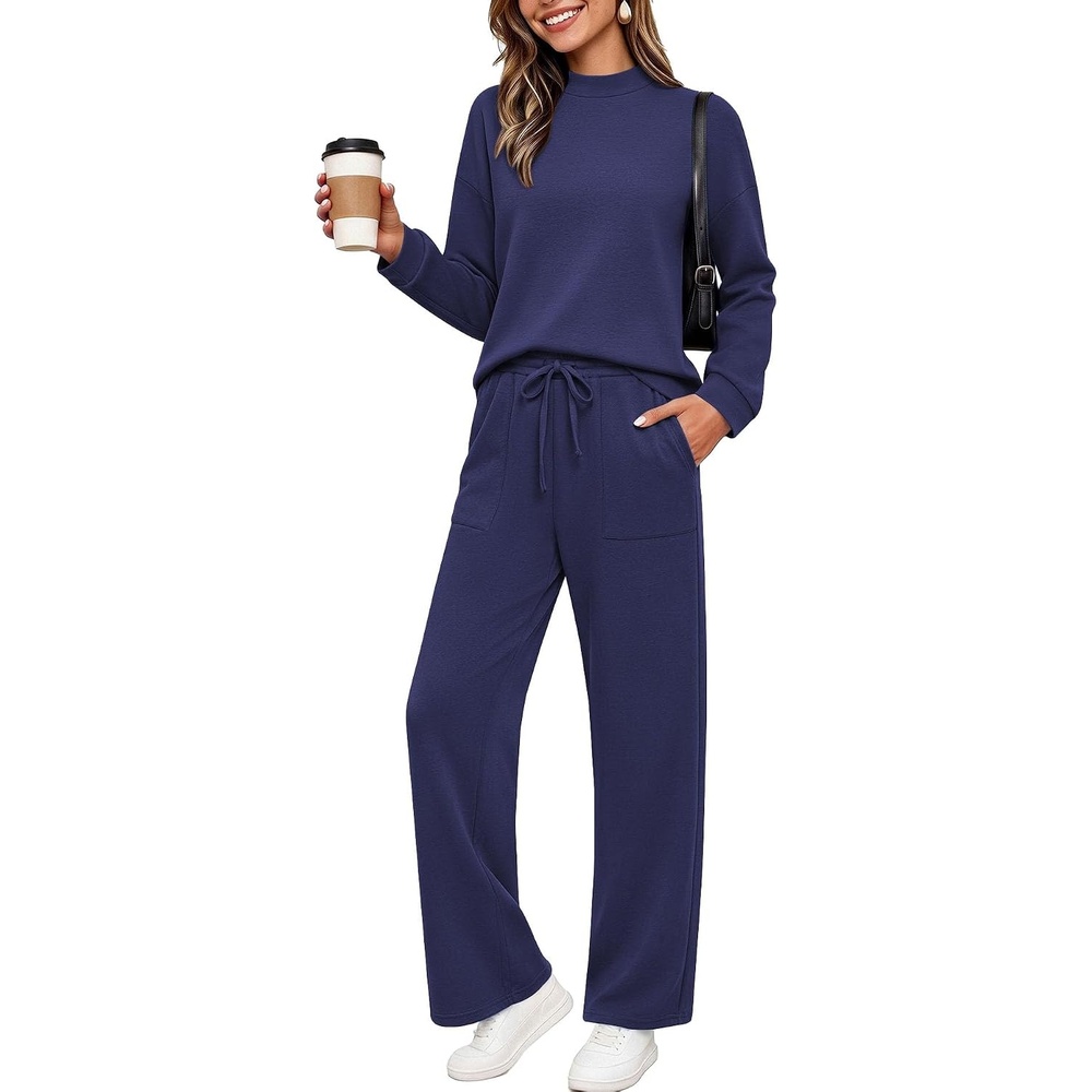 image:imageEkouaer Two Piece Sets for Women Mock Neck Lounge Sets Travel Outfits 2026Navy Blue
