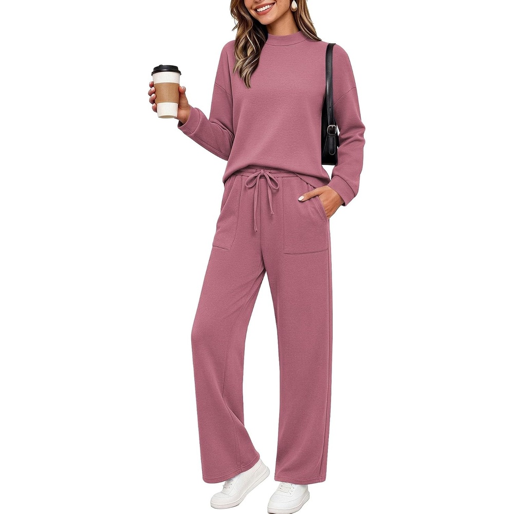 image:imageEkouaer Two Piece Sets for Women Mock Neck Lounge Sets Travel Outfits 2026Purple Red