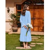 Ekouaer Cotton Nightgowns for Women Long Sleeve Night Gown Lace Sleepwear(Blue)