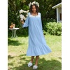 Ekouaer Cotton Nightgowns for Women Long Sleeve Night Gown Lace Sleepwear(Blue)