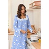 Ekouaer Cotton Nightgowns for Women Long Sleeve Night Gown Lace Sleepwear(Blue White Birds)