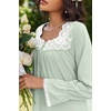 Ekouaer Cotton Nightgowns for Women Long Sleeve Night Gown Lace Sleepwear(Light Green)