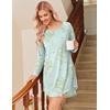 Ekouaer Nightgowns for Women 2 Pack Night Gowns Long Sleeve Sleep Shirts(A Green Daisy/Light Blue Floral)
