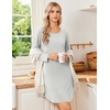 Ekouaer Nightgowns for Women 2 Pack Night Gowns Long Sleeve Sleep Shirts(Black Grey/Light Grey Stripes)